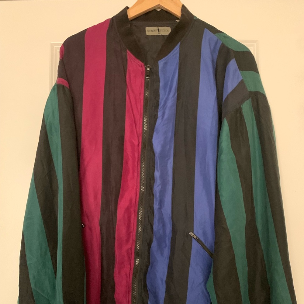 Vintage Robert Stock Silk Striped Bomber Jacket Size XL